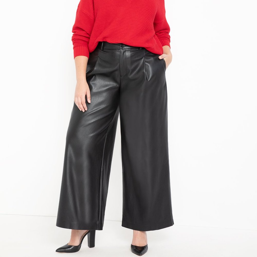 Eloquii Vegan Leather Wide Leg Pant